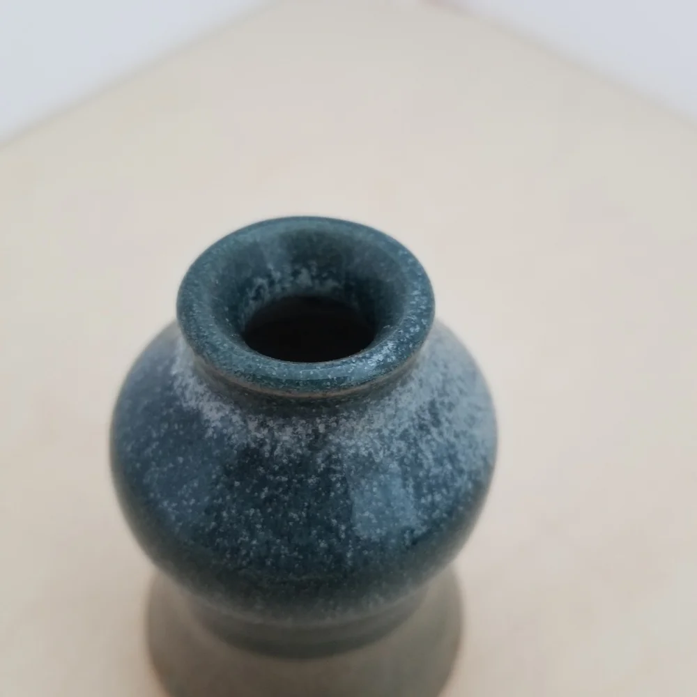 Handcrafted Signed Blue and Tan Vase - Picture 2 of 5